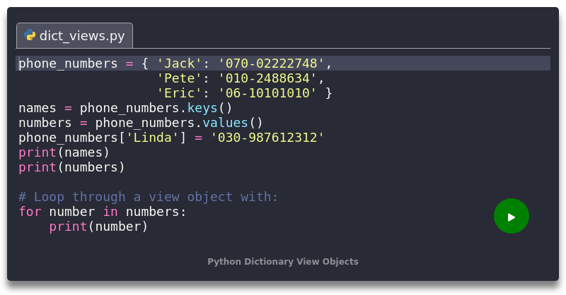 Python Dictionary View Objects