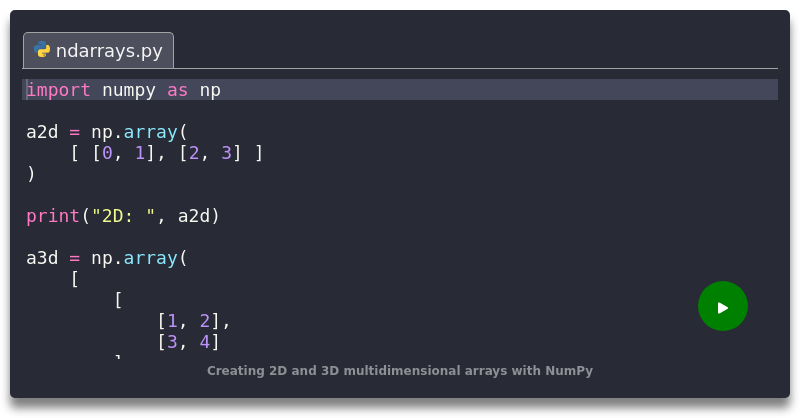 Creating 2D and 3D multidimensional arrays with NumPy