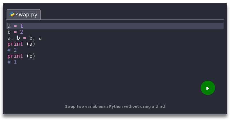 Swap two variables in Python without using a third