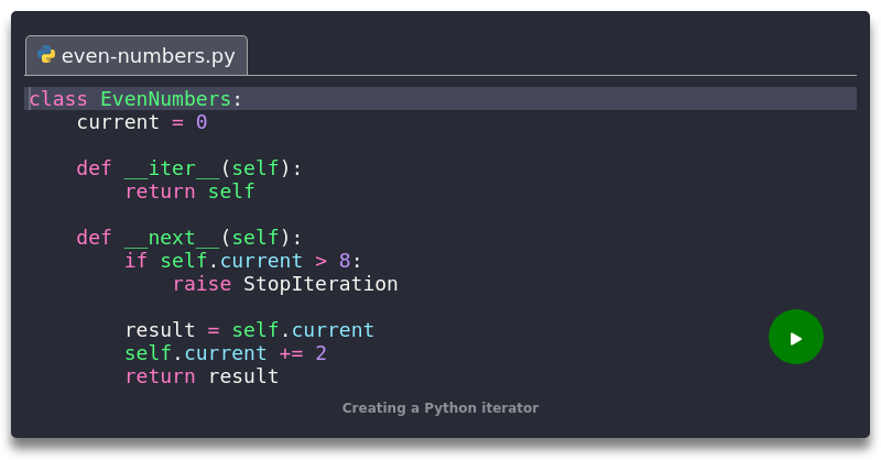 Creating a Python iterator