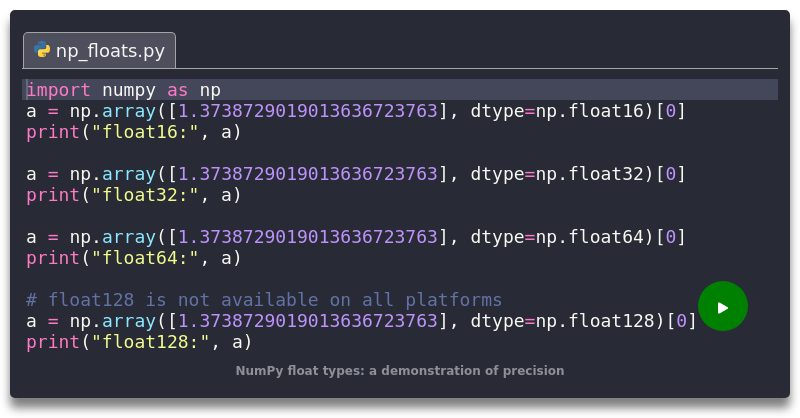 NumPy Float Types A Demonstration Of Precision Python 3 Code Example 