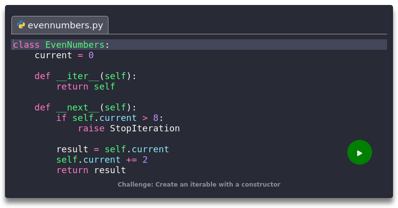 Create an iterable with a constructor