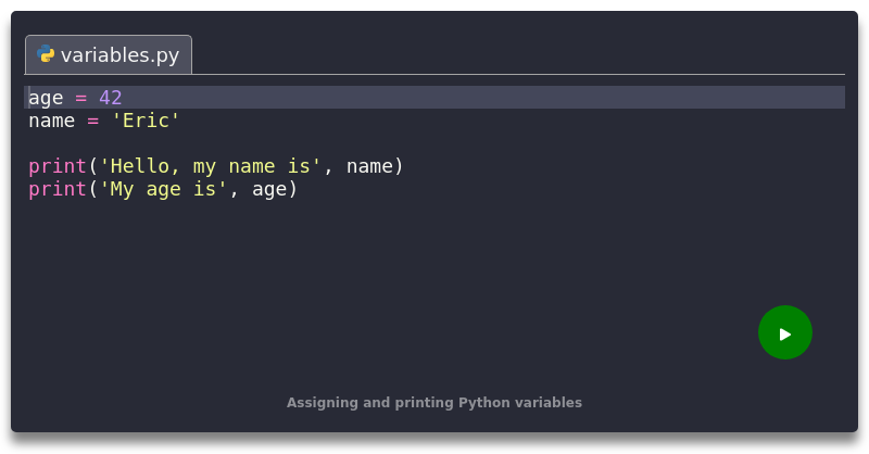 Assigning and printing Python variables