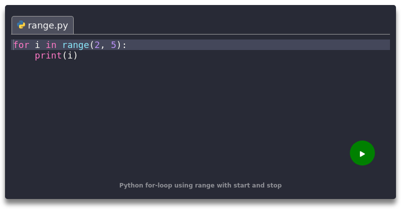 Python for-loop using range with start and stop