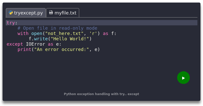 Python exception handling with try.. except