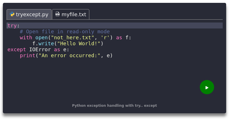 Python Exception Handling With Try Except Python 3 Code Example Crumbsh 0794